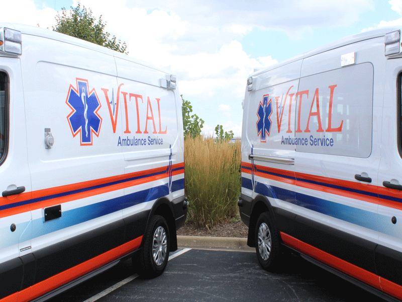 Two Vital Ambulance vehicles ready to transport